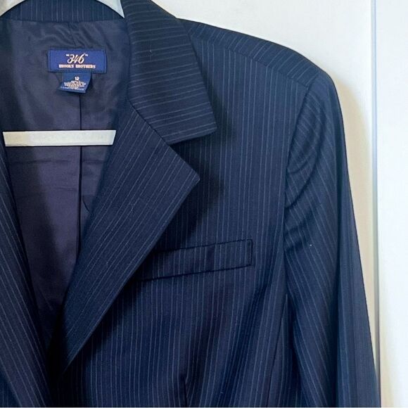 Brooks Brothers Fitted Navy Blue  Striped 100% Wool One-Button Blazer Size 12 - Picture 6 of 10